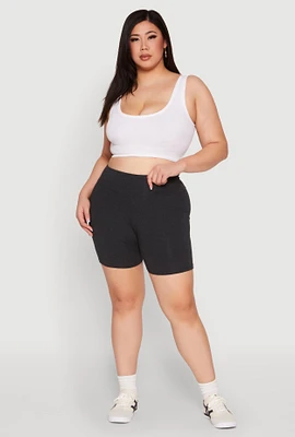 Womens Plus Size Seamless High Waisted Biker Shorts, Grey, Size 3X