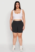 Womens Plus Size Seamless High Waisted Biker Shorts, Grey, Size 3X