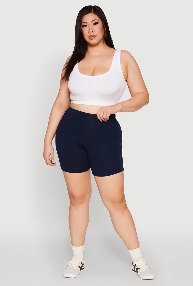 Womens Plus Seamless High Waisted Biker Shorts,
