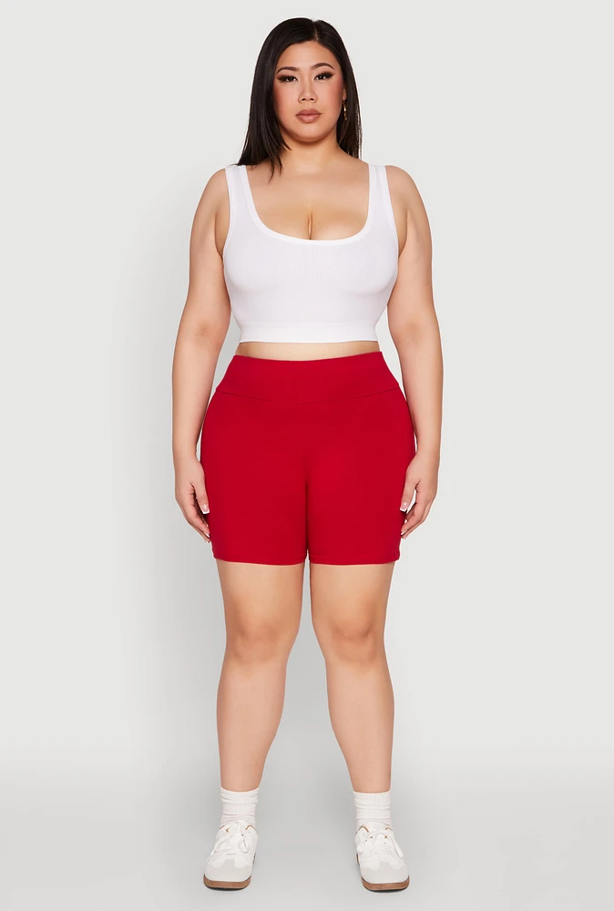 Womens Plus Size Seamless High Waisted Biker Shorts, Red, Size 1X