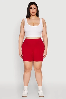 Womens Plus Size Seamless High Waisted Biker Shorts, Red, Size 1X
