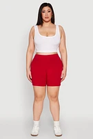 Womens Plus Size Seamless High Waisted Biker Shorts, Red, Size 1X
