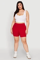 Womens Plus Size Seamless High Waisted Biker Shorts, Red, Size 1X