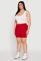 Womens Plus Size Seamless High Waisted Biker Shorts, Red, Size 1X