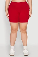 Womens Plus Size Seamless High Waisted Biker Shorts, Red, Size 1X