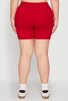 Womens Plus Size Seamless High Waisted Biker Shorts, Red, Size 1X