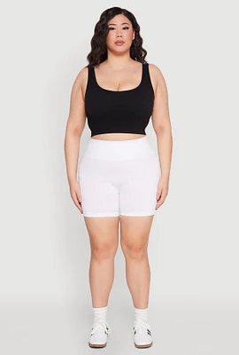 Womens Plus Seamless Biker Shorts, White,