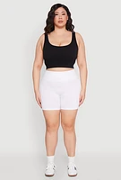 Womens Plus Seamless Biker Shorts, White,
