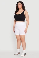 Womens Plus Seamless Biker Shorts, White,