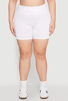 Womens Plus Seamless Biker Shorts, White,