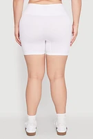 Womens Plus Seamless Biker Shorts, White,