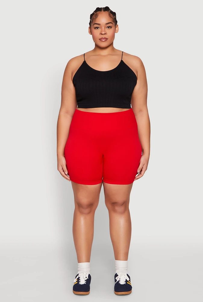 Womens Plus Size Seamless Biker Shorts, Red, Size 2X-3X