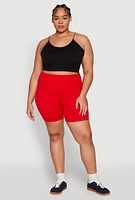 Womens Plus Size Seamless Biker Shorts, Red, Size 2X-3X