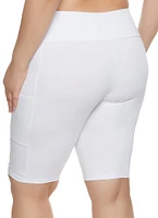 Womens Plus Size Solid Cell Phone Pocket Detail Biker Shorts, White, Size 2X