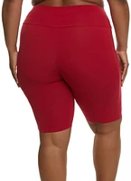 Womens Plus Size Solid Cell Phone Pocket Detail Biker Shorts, Red, Size 1X