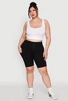 Womens Plus High Waist Cell Phone Pocket Biker Shorts,