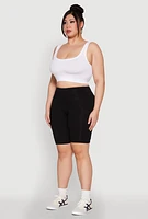 Womens Plus High Waist Cell Phone Pocket Biker Shorts,