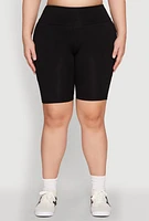 Womens Plus High Waist Cell Phone Pocket Biker Shorts,