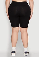 Womens Plus High Waist Cell Phone Pocket Biker Shorts,