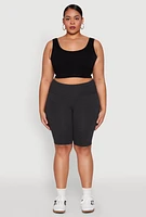 Womens Plus High Waist Cell Phone Pocket Biker Shorts,