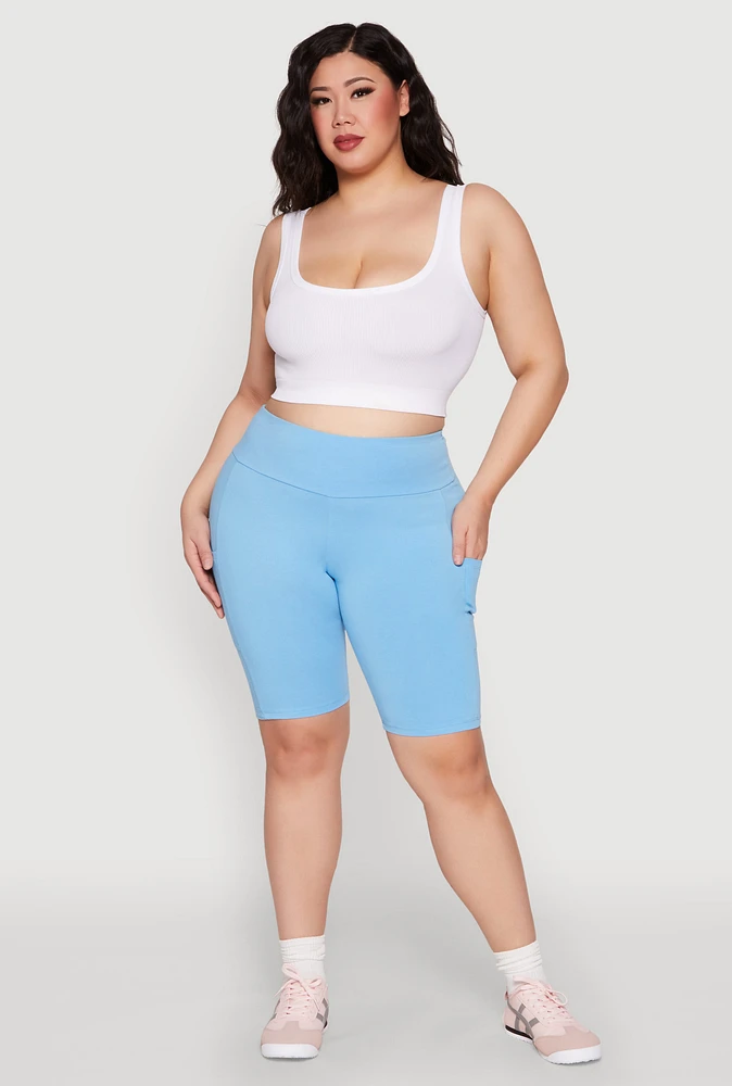 Womens Plus Cell Phone Pocket High Waist Biker Shorts