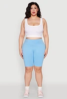 Womens Plus Cell Phone Pocket High Waist Biker Shorts