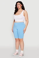 Womens Plus Cell Phone Pocket High Waist Biker Shorts