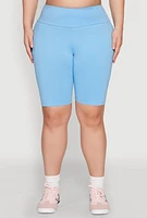 Womens Plus Cell Phone Pocket High Waist Biker Shorts
