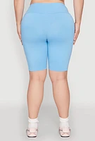 Womens Plus Cell Phone Pocket High Waist Biker Shorts