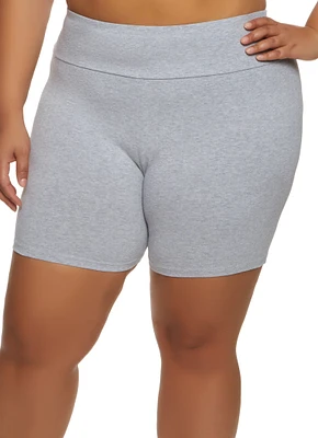 Womens Plus Wide Waistband Bike Shorts,