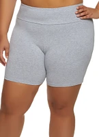 Womens Plus Size Wide Waistband Bike Shorts, Grey, Size 2X