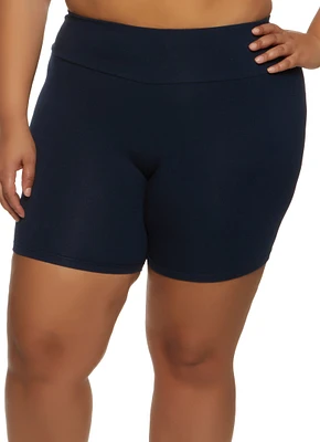 Womens Plus Wide Waistband Bike Shorts,