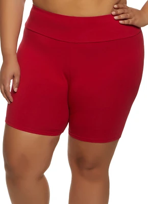 Womens Plus Size Wide Waistband Bike Shorts, Red, Size 1X