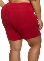 Womens Plus Size Wide Waistband Bike Shorts, Red, Size 2X