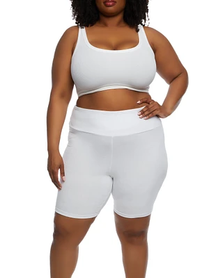 Womens Plus Size Solid High Waisted Biker Shorts, White, Size 1X