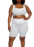 Womens Plus Size Solid High Waisted Biker Shorts, White, Size 1X