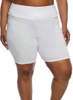 Womens Plus Size Solid High Waisted Biker Shorts, White, Size 1X