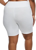 Womens Plus Size Solid High Waisted Biker Shorts, White, Size 1X