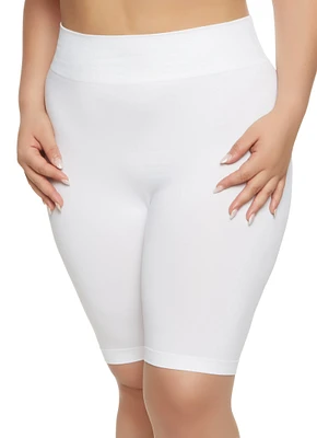 Womens Plus Size Seamless High Waist Biker Shorts, White, Size 1X-2X