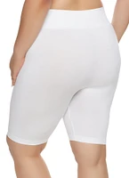 Womens Plus Size Seamless High Waist Biker Shorts, White, Size 2X-3X