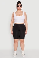 Womens Plus Size Cell Phone Pocket Biker Shorts, Black, Size 3X
