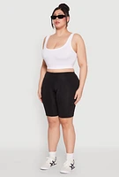 Womens Plus Size Cell Phone Pocket Biker Shorts, Black, Size 3X