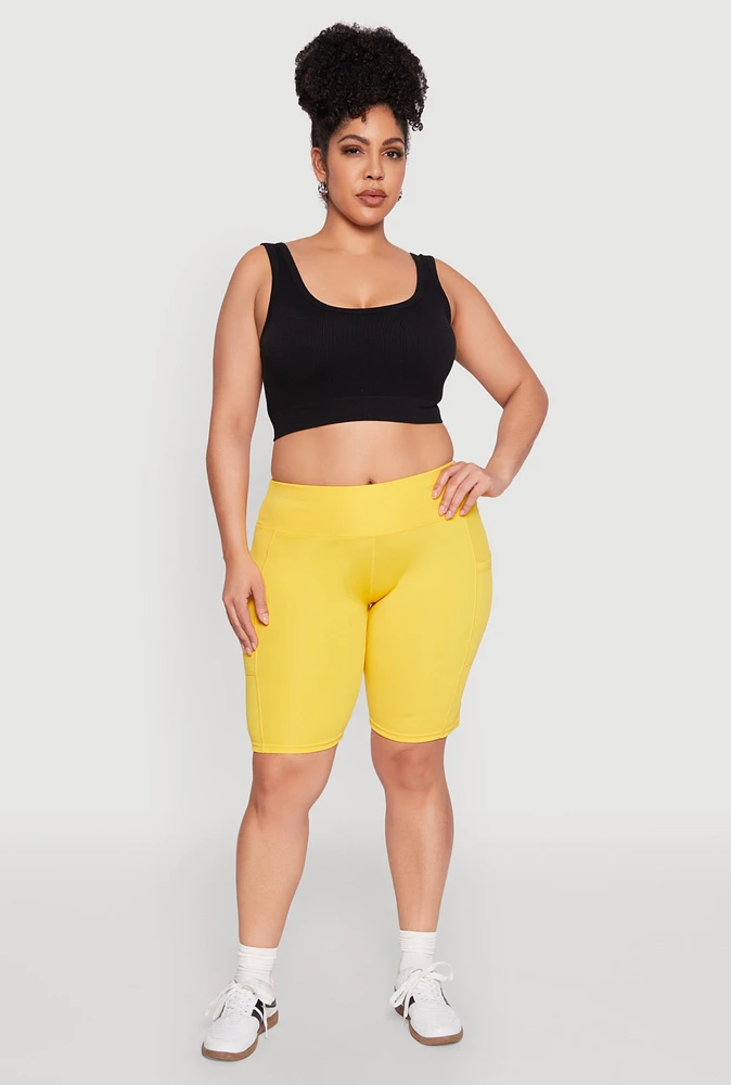 Womens Plus Size Cell Phone Pocket Biker Shorts, Yellow, Size 2X