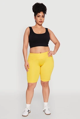 Womens Plus Size Cell Phone Pocket Biker Shorts, Yellow, Size 2X