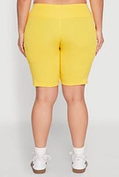 Womens Plus Size Cell Phone Pocket Biker Shorts, Yellow, Size 2X