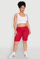 Womens Plus High Waisted Cargo Pocket Biker Shorts,