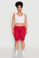 Womens Plus High Waisted Cargo Pocket Biker Shorts,