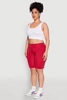 Womens Plus High Waisted Cargo Pocket Biker Shorts,