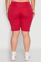 Womens Plus High Waisted Cargo Pocket Biker Shorts,