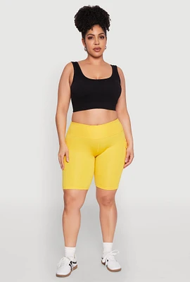 Womens Plus Size High Waisted Cargo Pocket Biker Shorts, Yellow, Size 3X